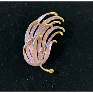Vintage Gold-Tone & Purple Enamel Feather Brooch Pin